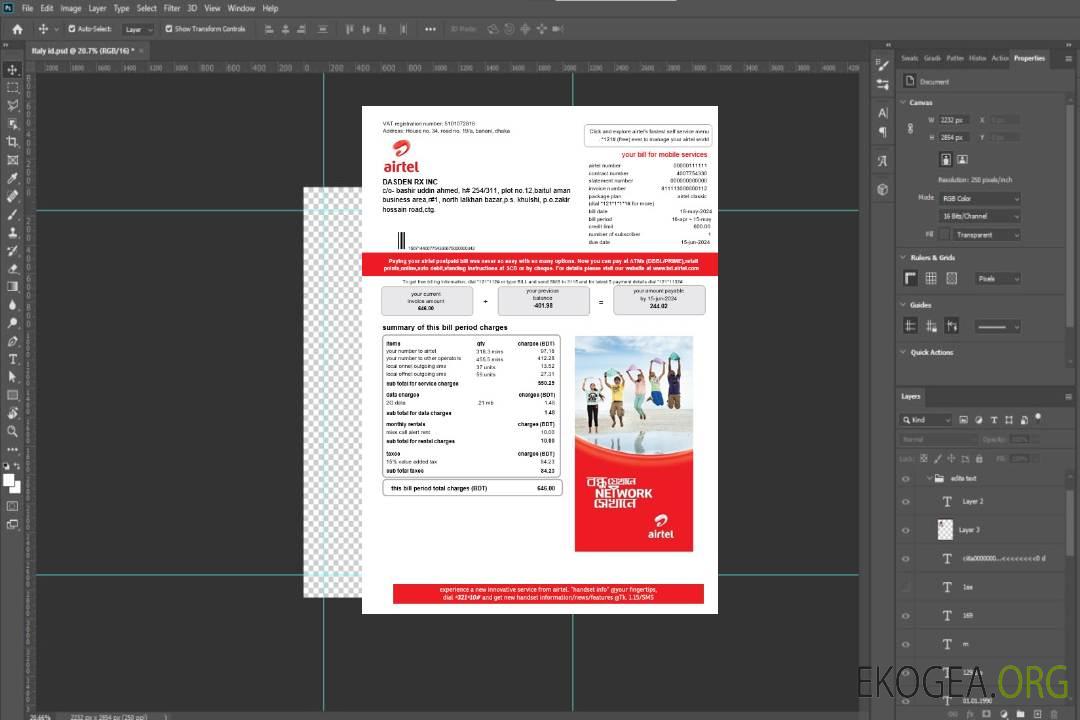 Modèle de facture de services publics pour les services de télécommunications India Airtel aux formats Word et PDF template Modèle de facture de services publics pour les services de télécommunications India Airtel aux formats Word et PDF template